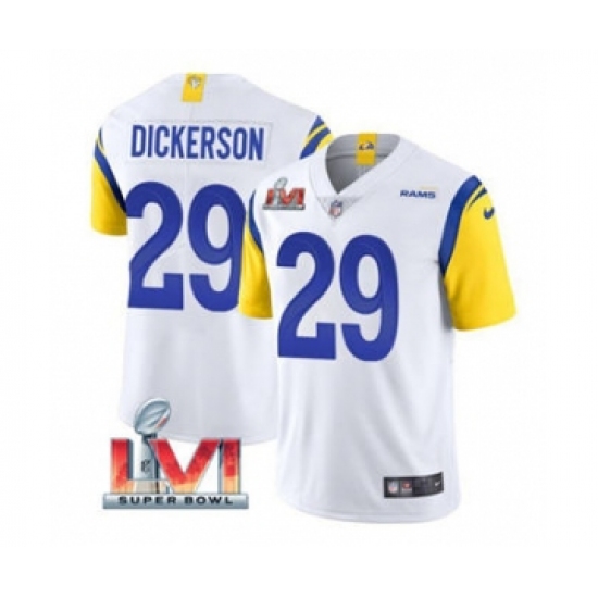 Men's Los Angeles Rams 29 Eric Dickerson White 2022 Super Bowl LVI Vapor Limited Stitched Jersey