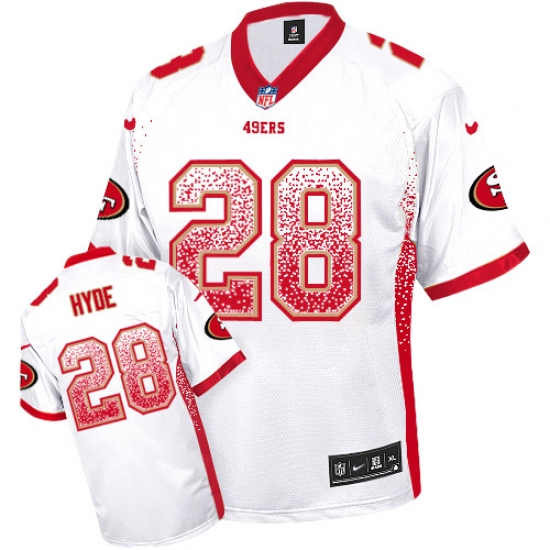 Men's Nike San Francisco 49ers 28 Carlos Hyde Elite White Drift Fashion NFL Jersey