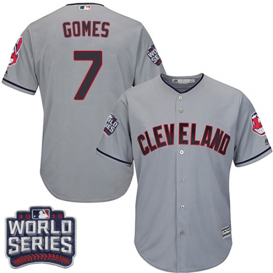 Men's Majestic Cleveland Indians 7 Yan Gomes Grey 2016 World Series Bound Flexbase Authentic Collection MLB Jersey