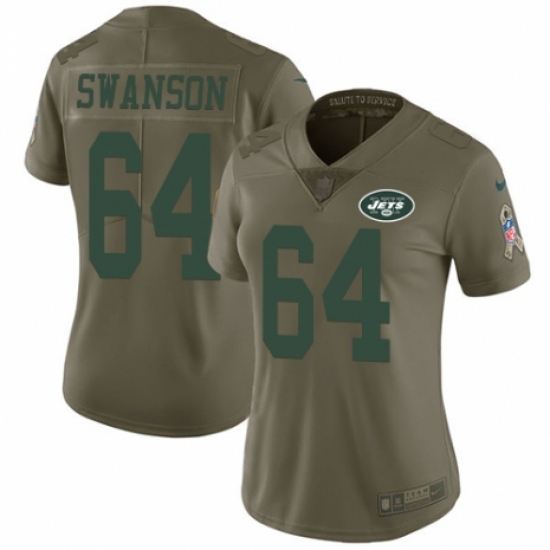 Women's Nike New York Jets 64 Travis Swanson Limited Olive 2017 Salute to Service NFL Jersey