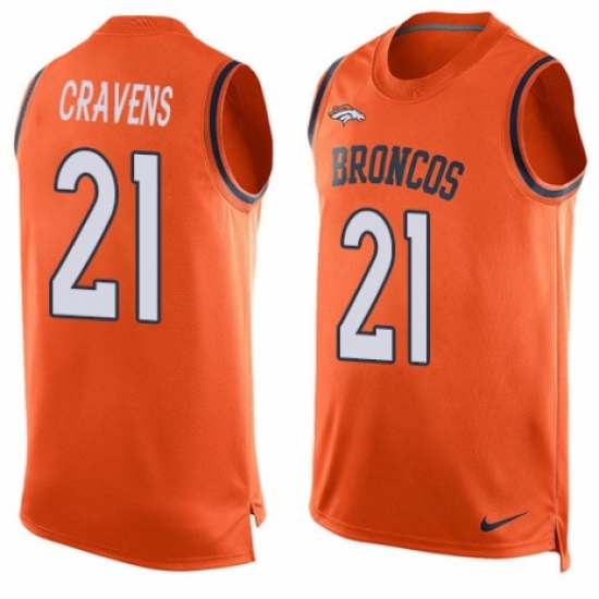 Men's Nike Denver Broncos 21 Su'a Cravens Limited Orange Player Name & Number Tank Top NFL Jersey