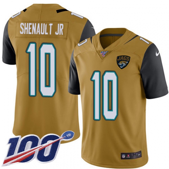 Men's Jacksonville Jaguars 10 Laviska Shenault Jr. Gold Stitched Limited Rush 100th Season Jersey