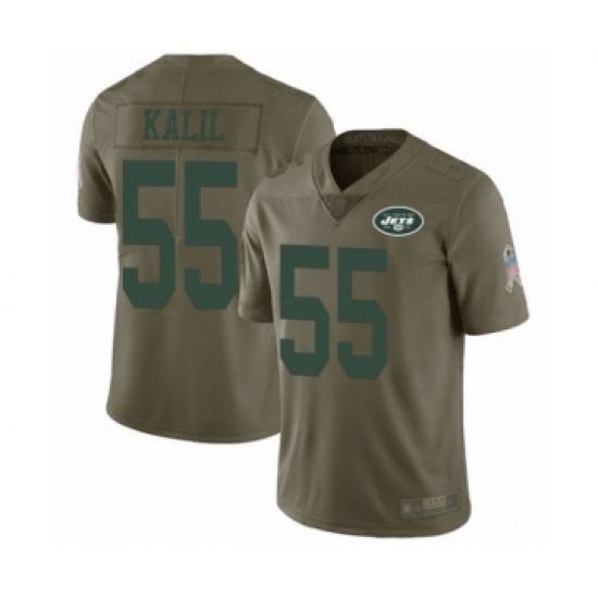 Men's New York Jets 55 Ryan Kalil Limited Olive 2017 Salute to Service Football Jersey