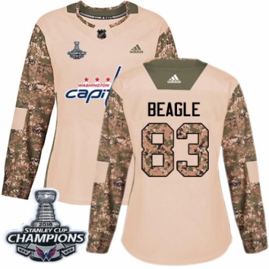 Women's Adidas Washington Capitals 83 Jay Beagle Authentic Camo Veterans Day Practice 2018 Stanley Cup Final Champions NHL Jersey