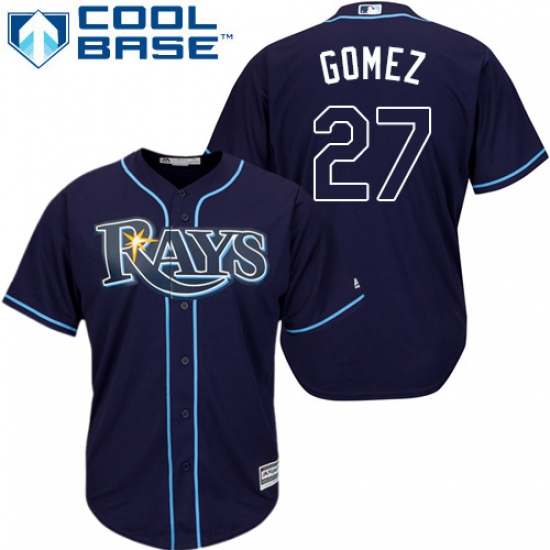 Men's Majestic Tampa Bay Rays 27 Carlos Gomez Replica Navy Blue Alternate Cool Base MLB Jersey