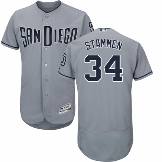 Men's Majestic San Diego Padres 34 Craig Stammen Authentic Grey Road Cool Base MLB Jersey