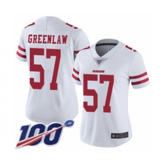 Women's San Francisco 49ers 57 Dre Greenlaw White Vapor Untouchable Limited Player 100th Season Football Jersey