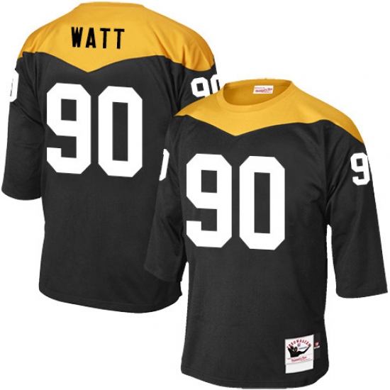 Men's Mitchell and Ness Pittsburgh Steelers 90 T. J. Watt Elite Black 1967 Home Throwback NFL Jersey