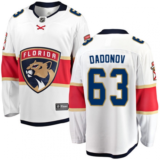 Men's Florida Panthers 63 Evgenii Dadonov Fanatics Branded White Away Breakaway NHL Jersey