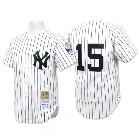 Men's Mitchell and Ness New York Yankees 15 Thurman Munson Authentic White Throwback MLB Jersey