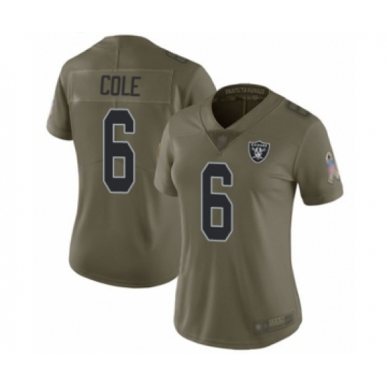 Women's Oakland Raiders 6 A.J. Cole Limited Olive 2017 Salute to Service Football Jersey