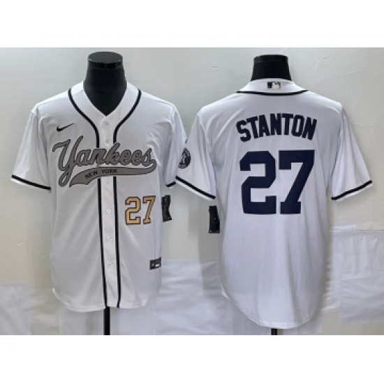 Men's New York Yankees 27 Giancarlo Stanton Number White Cool Base Stitched Baseball Jersey