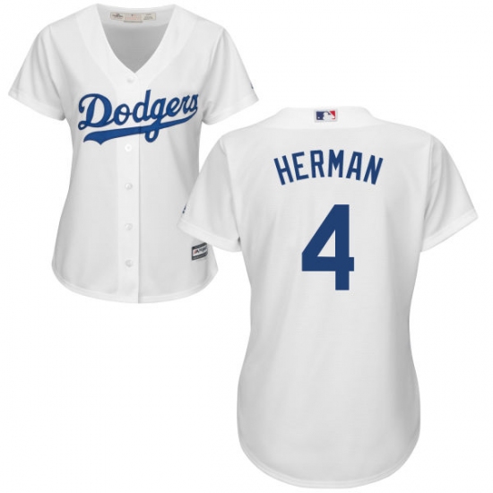 Women's Majestic Los Angeles Dodgers 4 Babe Herman Authentic White Home Cool Base MLB Jersey