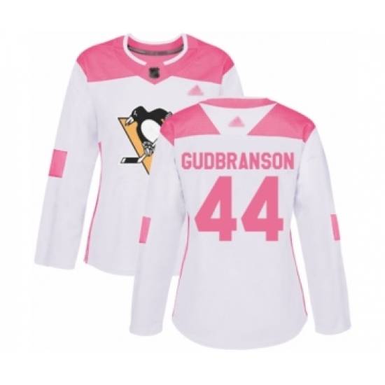 Women's Pittsburgh Penguins 44 Erik Gudbranson Authentic White Pink Fashion Hockey Jersey