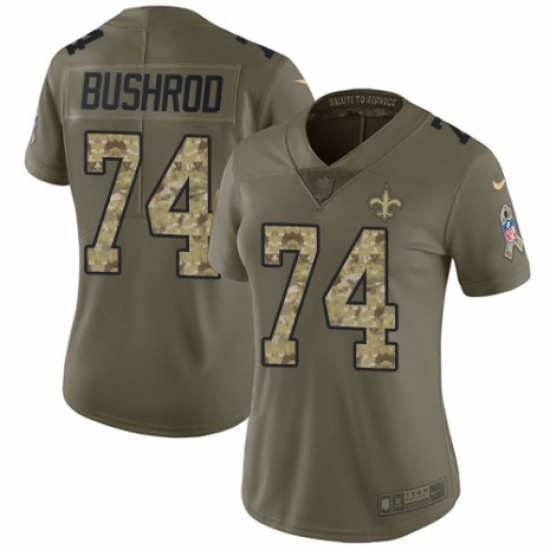 Women's Nike New Orleans Saints 74 Jermon Bushrod Limited Olive/Camo 2017 Salute to Service NFL Jersey