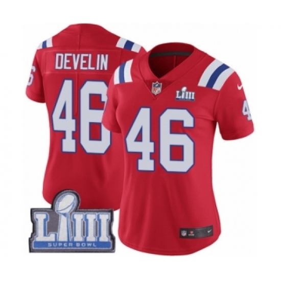Women's Nike New England Patriots 46 James Develin Red Alternate Vapor Untouchable Limited Player Super Bowl LIII Bound NFL Jersey