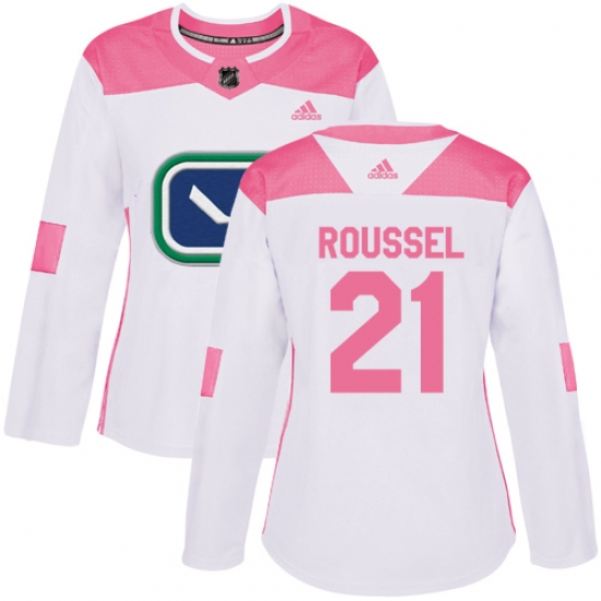 Women's Adidas Vancouver Canucks 21 Antoine Roussel Authentic White Pink Fashion NHL Jersey