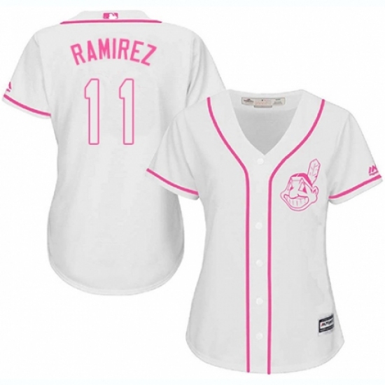Women's Majestic Cleveland Indians 11 Jose Ramirez Authentic White Fashion Cool Base MLB Jersey