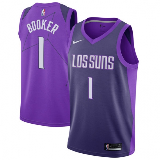 Men's Nike Phoenix Suns 1 Devin Booker Authentic Purple NBA Jersey - City Edition