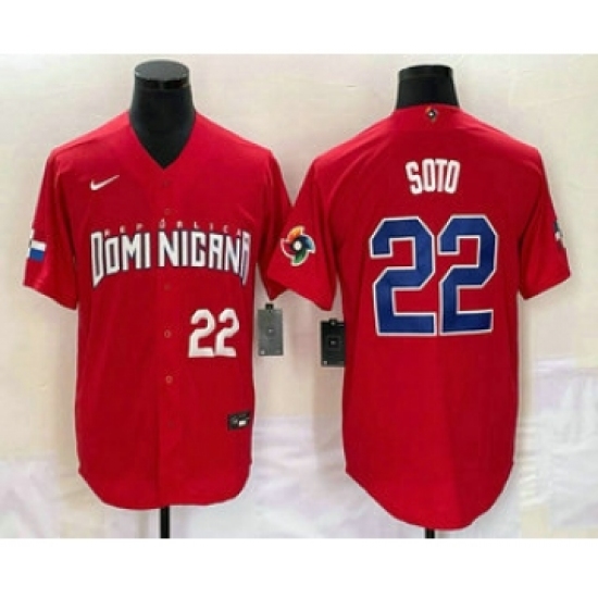 Mens Dominican Republic Baseball 22 Juan Soto Number 2023 Red World Classic Stitched Jersey