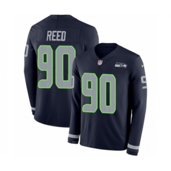 Men's Nike Seattle Seahawks 94 Rasheem Green Limited Navy Blue Therma Long Sleeve NFL Jersey