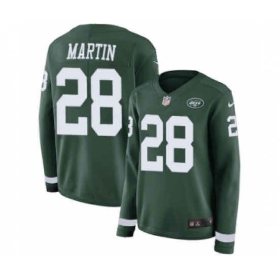 Women's Nike New York Jets 28 Curtis Martin Limited Green Therma Long Sleeve NFL Jersey