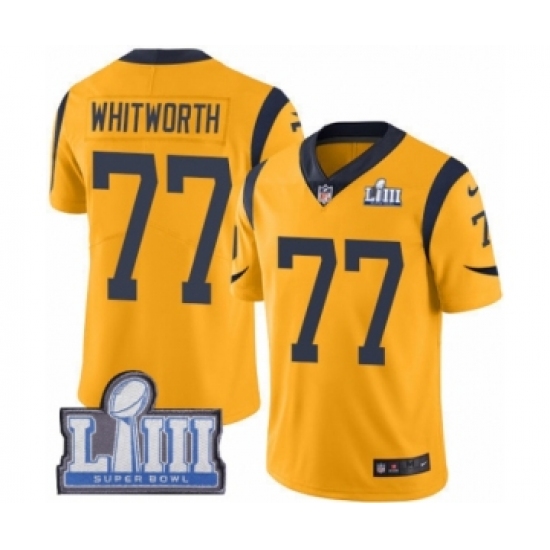 Youth Nike Los Angeles Rams 77 Andrew Whitworth Limited Gold Rush Vapor Untouchable Super Bowl LIII Bound NFL Jersey