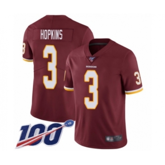 Youth Washington Redskins 3 Dustin Hopkins Burgundy Red Team Color Vapor Untouchable Limited Player 100th Season Football Jersey