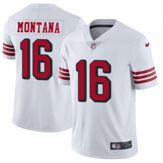 Men's Nike San Francisco 49ers 16 Joe Montana Elite White Rush Vapor Untouchable NFL Jersey