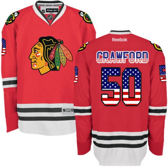 Men's Reebok Chicago Blackhawks 50 Corey Crawford Premier Red USA Flag Fashion NHL Jersey