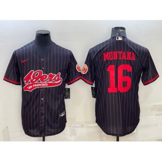 Men's San Francisco 49ers 16 Joe Montana Black With Patch Cool Base Stitched Baseball Jersey