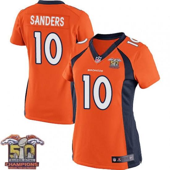 Women's Nike Denver Broncos 10 Emmanuel Sanders Elite Orange Team Color Super Bowl 50 Champions NFL Jersey