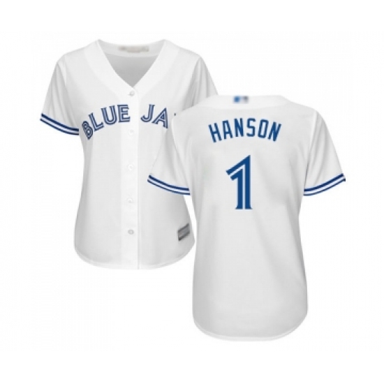 Women's Toronto Blue Jays 1 Alen Hanson Replica White Home Baseball Jersey