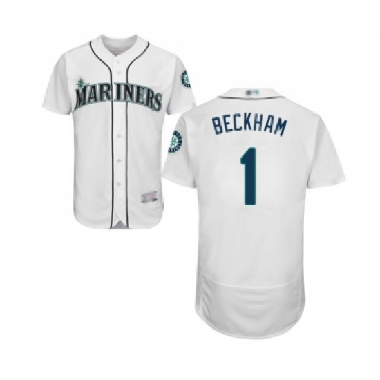 Men's Seattle Mariners 1 Tim Beckham White Home Flex Base Authentic Collection Baseball Jersey