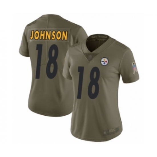Women's Pittsburgh Steelers 18 Diontae Johnson Limited Olive 2017 Salute to Service Football Jersey