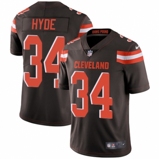 Men's Nike Cleveland Browns 34 Carlos Hyde Brown Team Color Vapor Untouchable Limited Player NFL Jersey