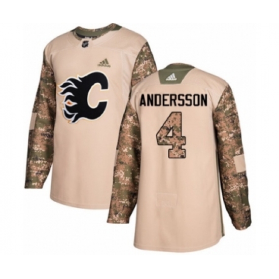 Men's Adidas Calgary Flames 4 Rasmus Andersson Authentic Camo Veterans Day Practice NHL Jersey