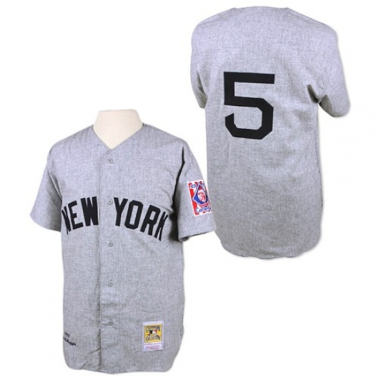 Men's Mitchell and Ness 1939 New York Yankees 5 Joe DiMaggio Authentic Grey Throwback MLB Jersey