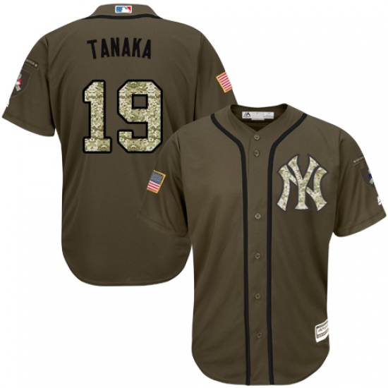 Men's Majestic New York Yankees 19 Masahiro Tanaka Replica Green Salute to Service MLB Jersey