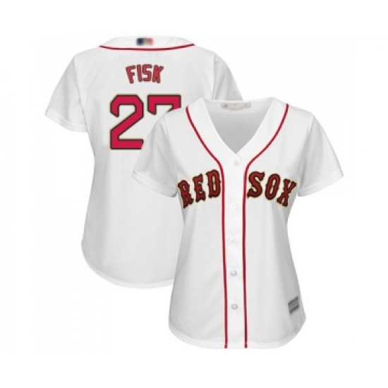 Women's Boston Red Sox 27 Carlton Fisk Authentic White 2019 Gold Program Cool Base Baseball Jersey