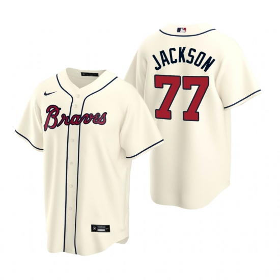 Men's Nike Atlanta Braves 77 Luke Jackson Cream Alternate Stitched Baseball Jersey