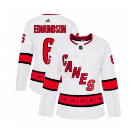 Women's Carolina Hurricanes 6 Joel Edmundson Authentic White Away Hockey Jersey