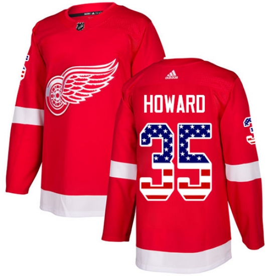Men's Adidas Detroit Red Wings 35 Jimmy Howard Authentic Red USA Flag Fashion NHL Jersey