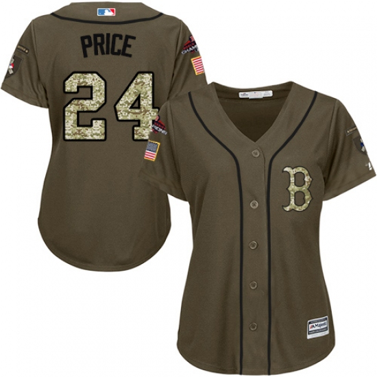 Women's Majestic Boston Red Sox 24 David Price Authentic Green Salute to Service 2018 World Series Champions MLB Jersey