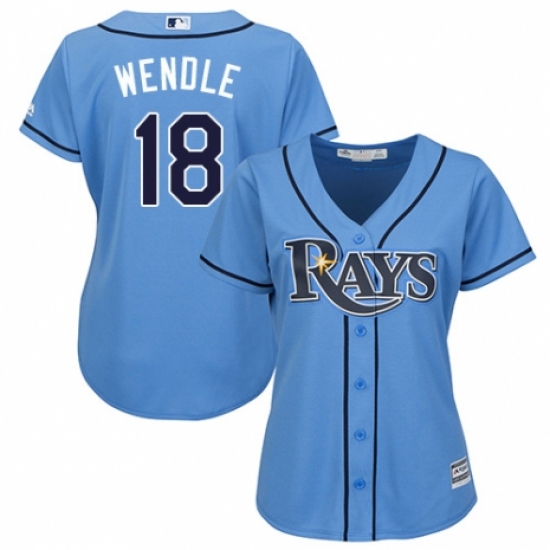 Women's Majestic Tampa Bay Rays 18 Joey Wendle Replica Light Blue Alternate 2 Cool Base MLB Jersey