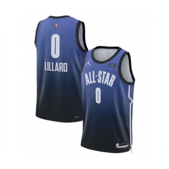 Men's 2023 All-Star 0 Damian Lillard Blue Game Swingman Stitched Basketball Jersey