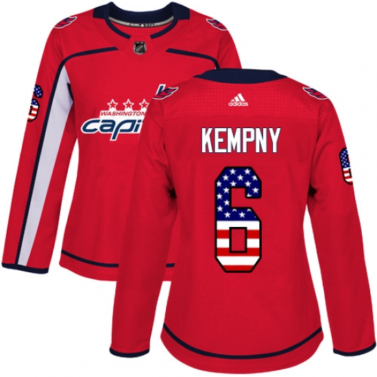 Women's Adidas Washington Capitals 6 Michal Kempny Authentic Red USA Flag Fashion NHL Jersey