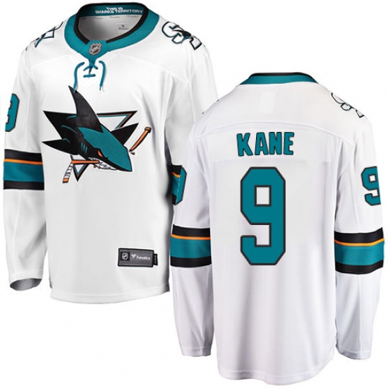 Men's San Jose Sharks 9 Evander Kane Fanatics Branded White Away Breakaway NHL Jersey