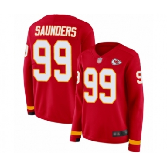 Women's Kansas City Chiefs 99 Khalen Saunders Limited Red Therma Long Sleeve Football Jersey