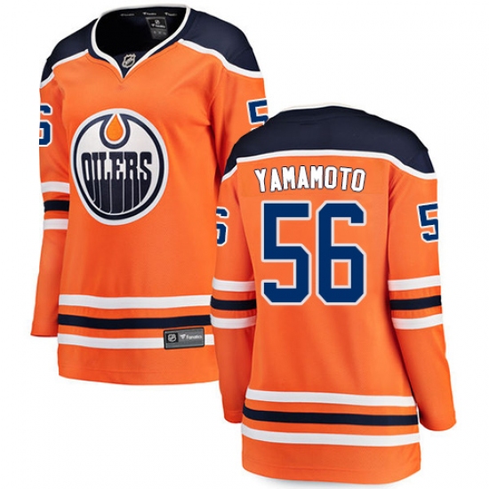 Women's Edmonton Oilers 56 Kailer Yamamoto Fanatics Branded Orange Home Breakaway NHL Jersey